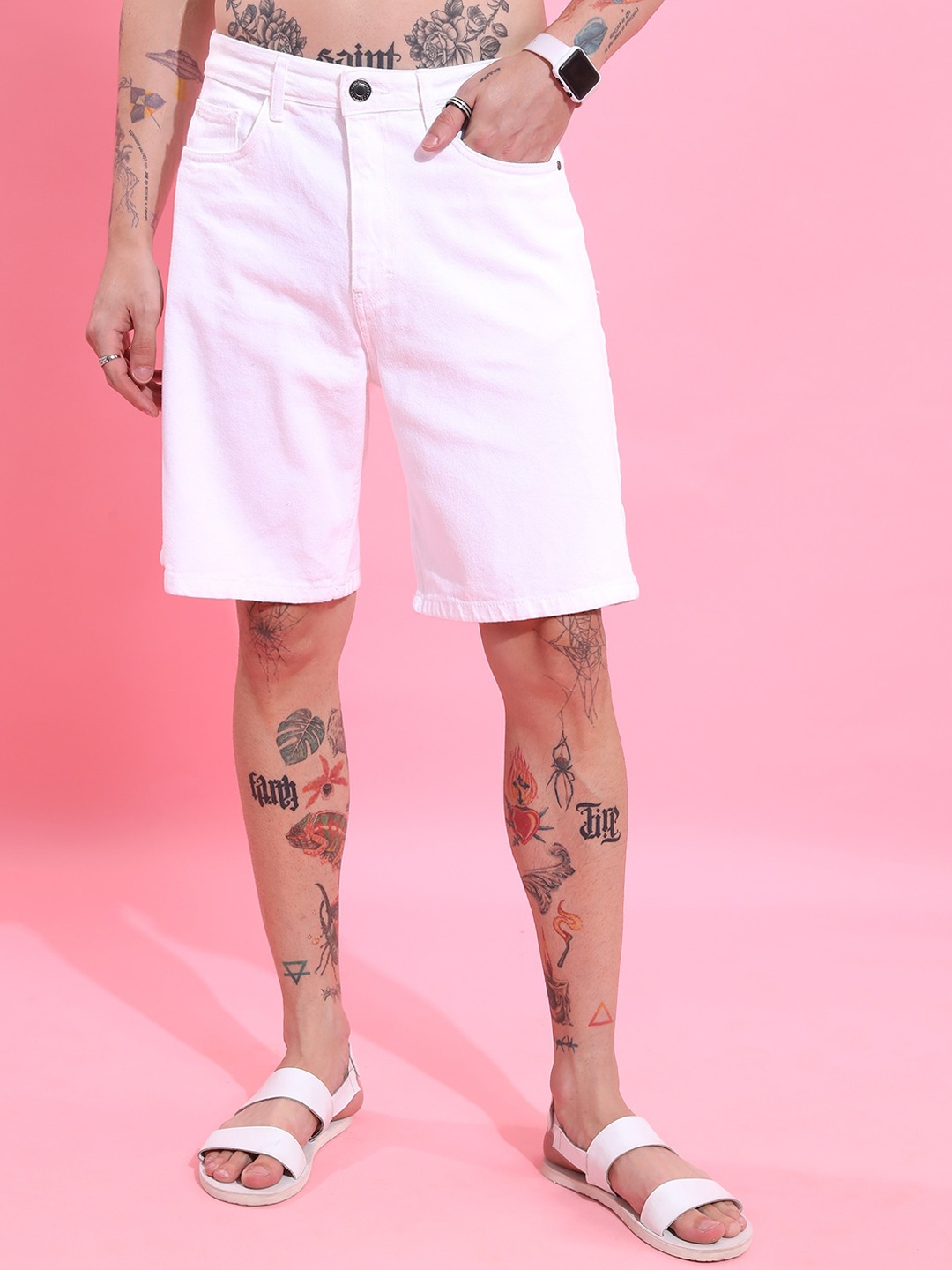

Highlander Men Denim Knee Length Regular Fit Short, White
