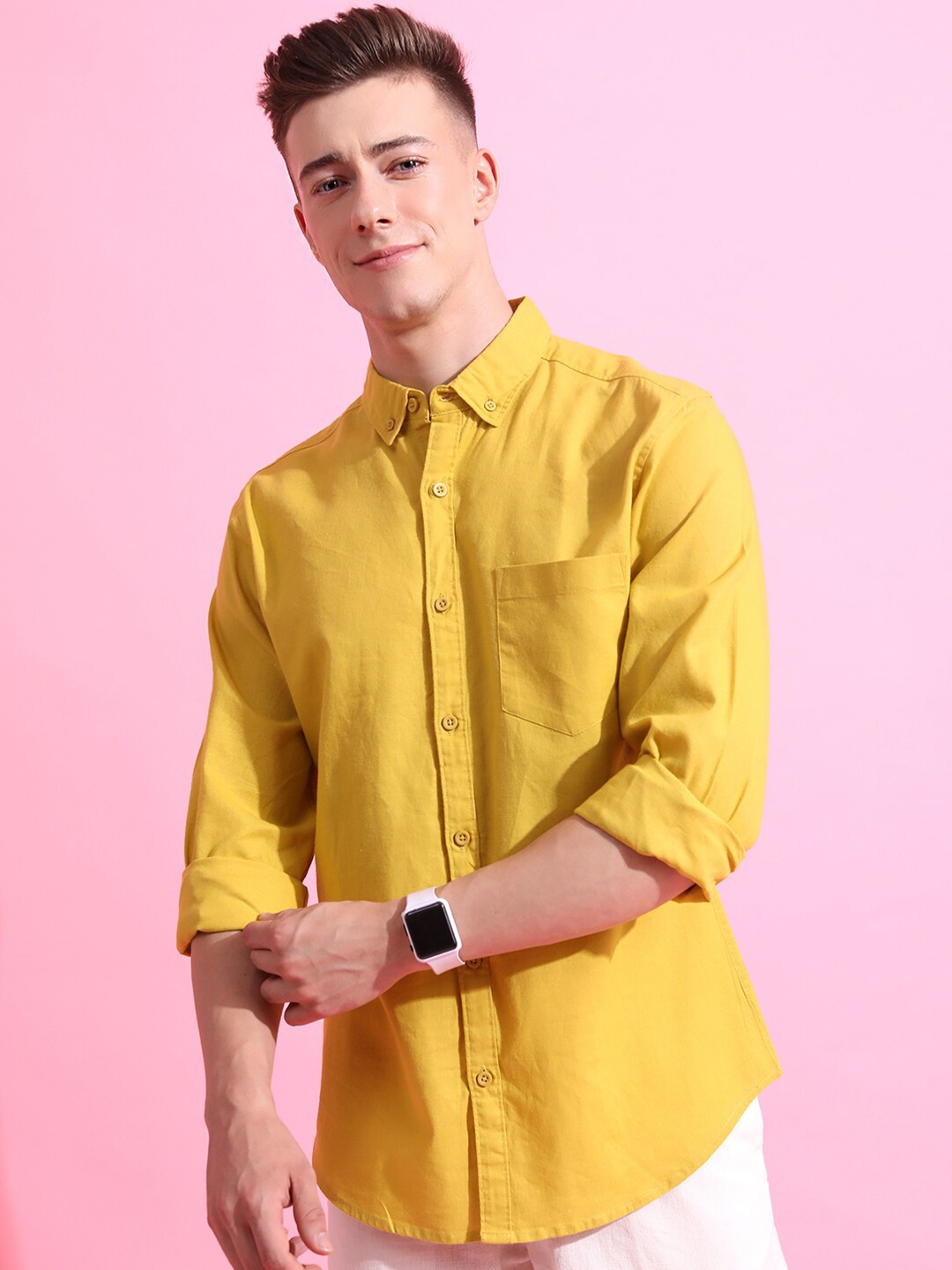 

HIGHLANDER Slim Fit Opaque Casual Shirt, Mustard