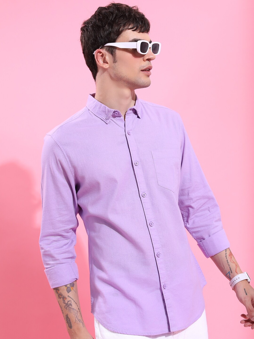 

HIGHLANDER Men Lavender Slim Fit Opaque Casual Shirt
