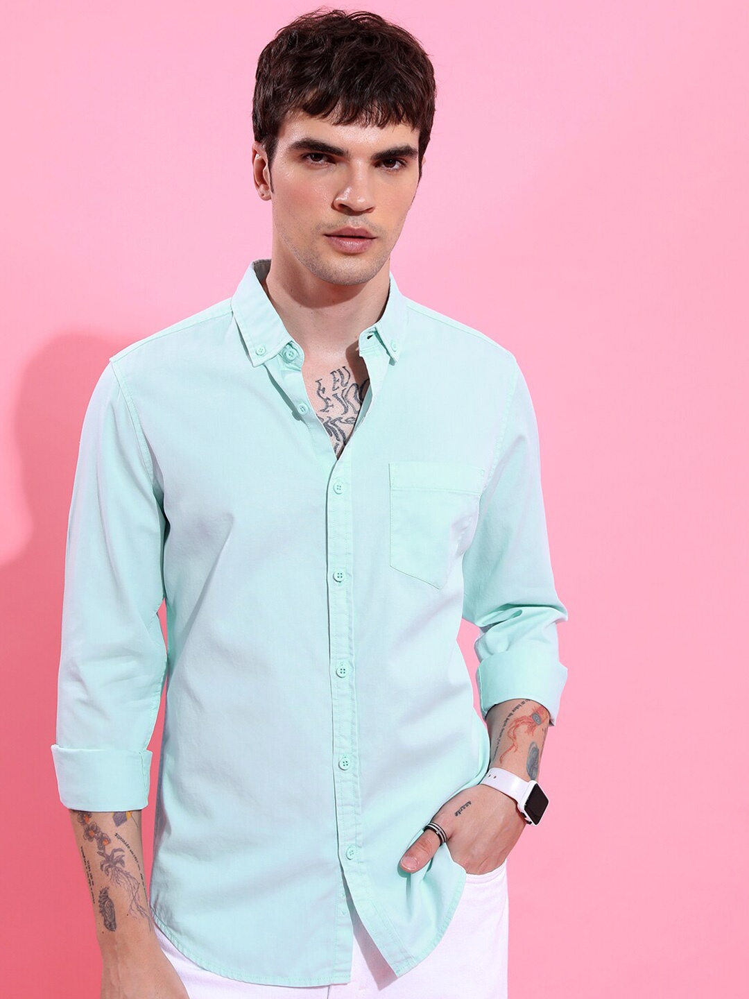 

HIGHLANDER Men Blue Slim Fit Opaque Casual Shirt