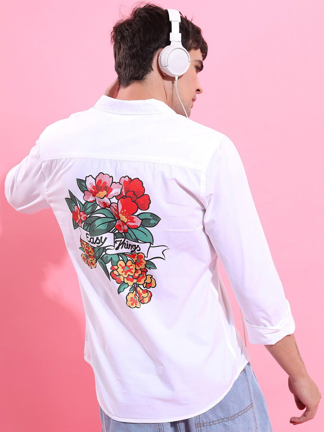 

HIGHLANDER Men White Slim Fit Floral Opaque Printed Casual Shirt