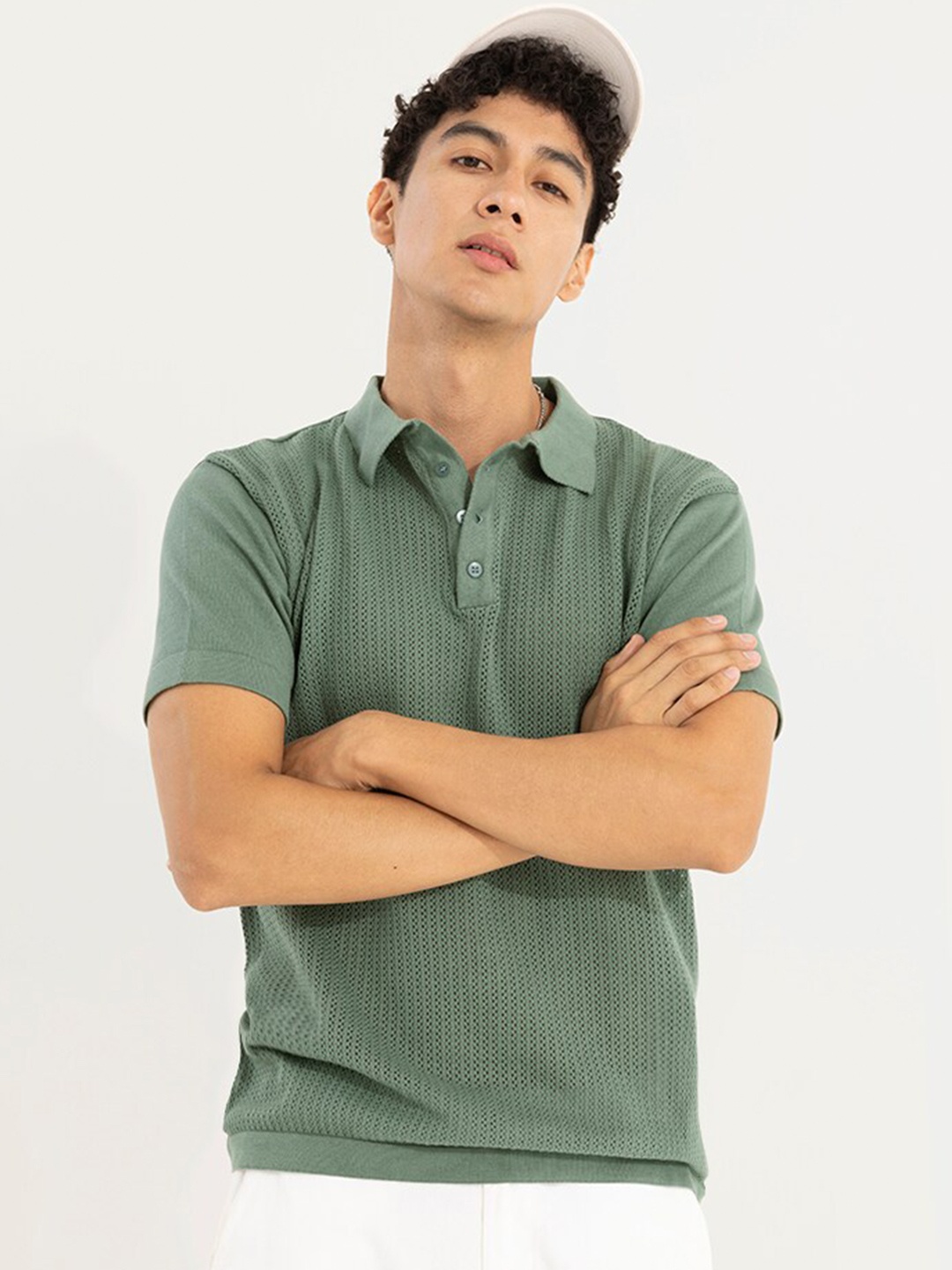 

Snitch Green Polo Collar Slim Fit Cotton T-shirt