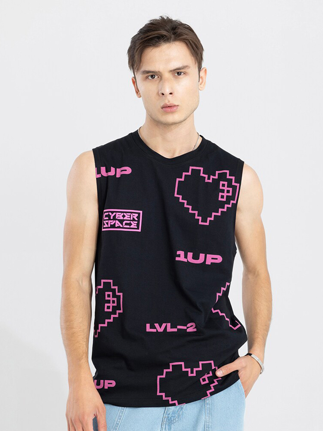 

Snitch Black Graphic Printed Slim Fit Cotton T-shirt