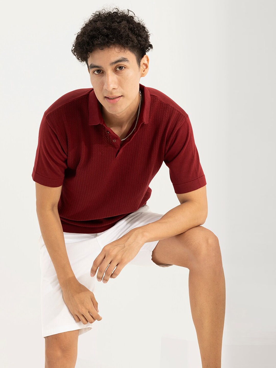 

Snitch Maroon Polo Collar Slim Fit Cotton T-shirt