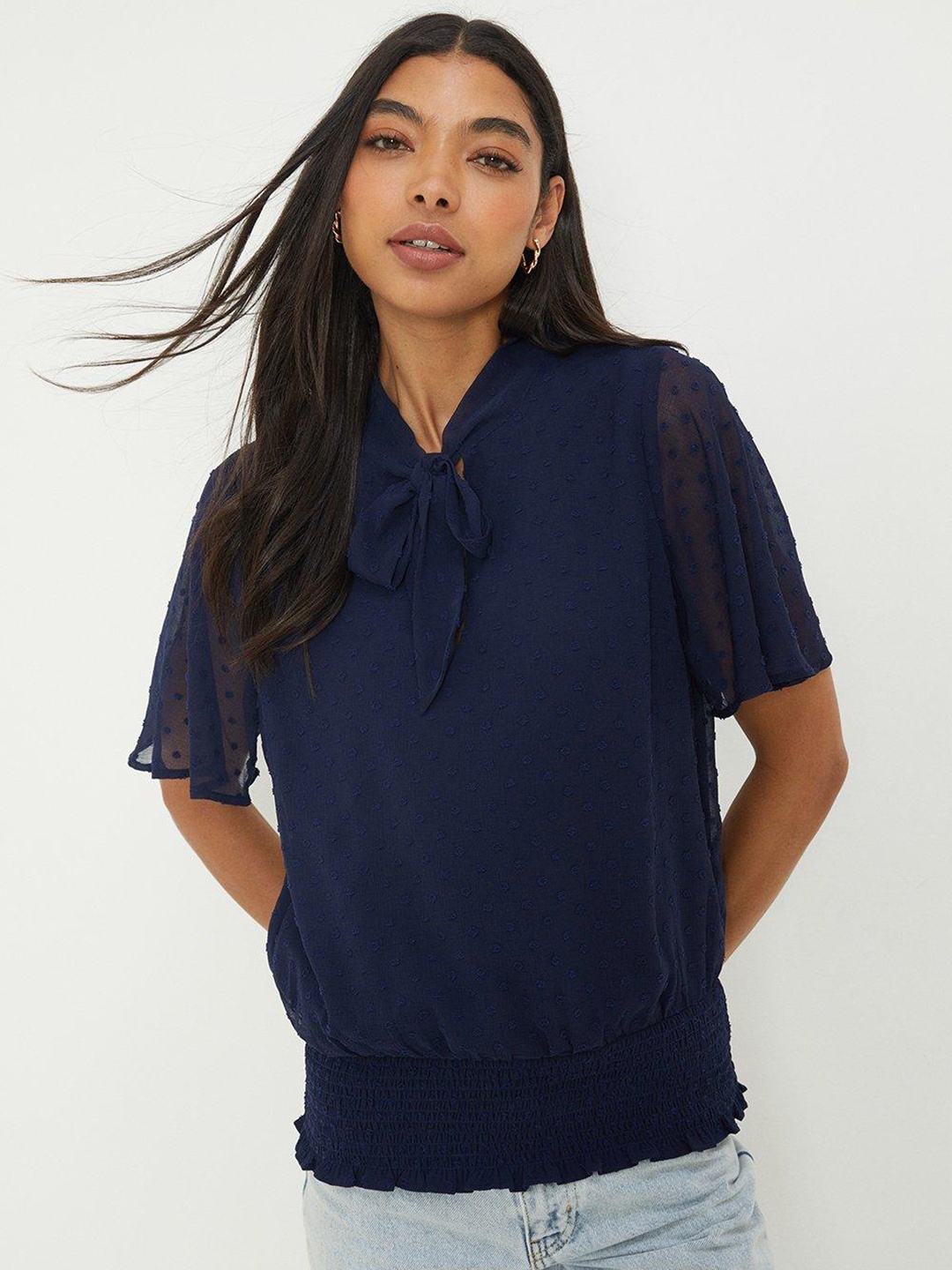 

DOROTHY PERKINS Dobby Weave Blouson Top, Navy blue