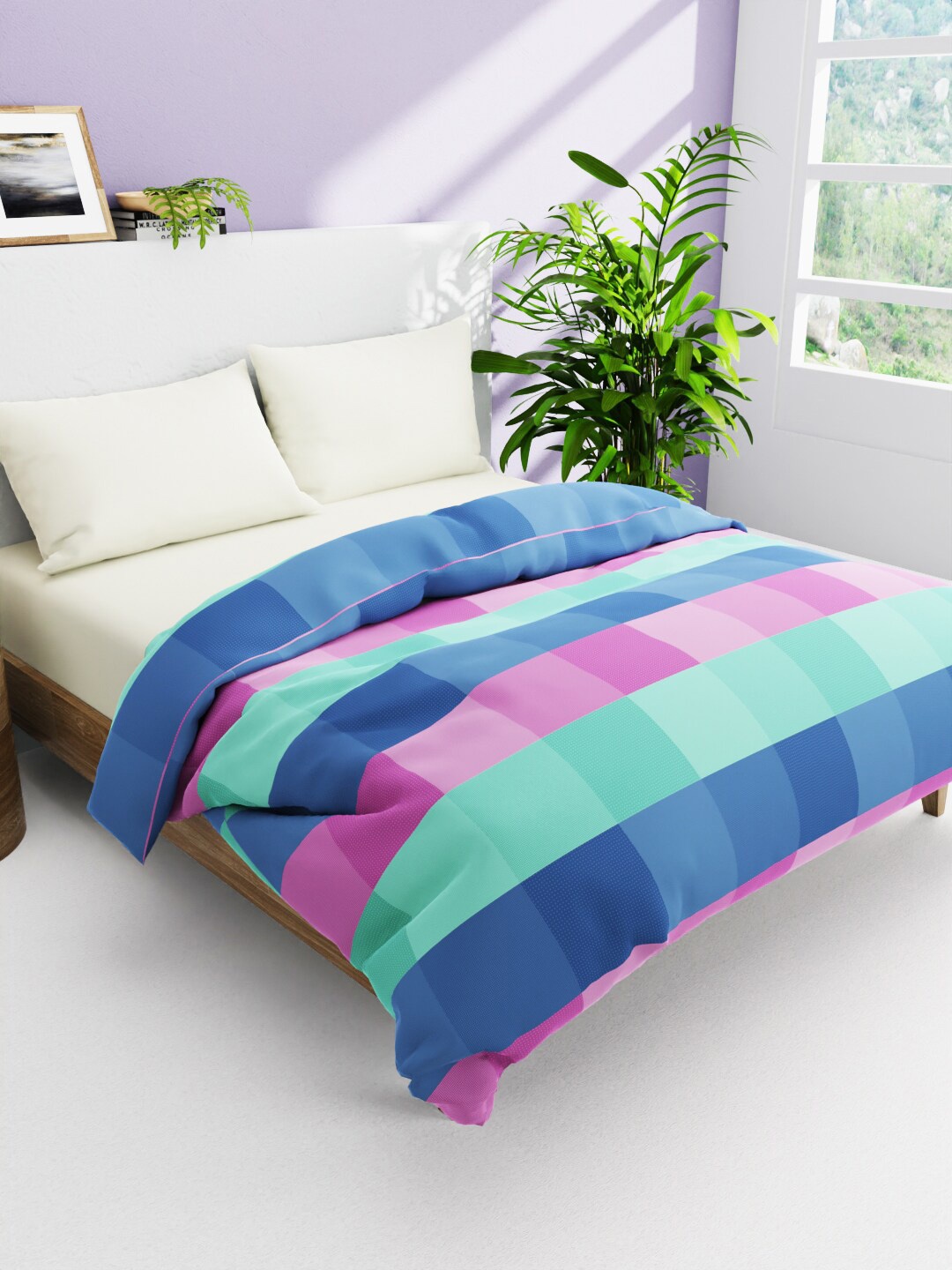 

BIANCA Blue & Pink Checked AC Room 300 GSM Cotton Double Bed Comforter