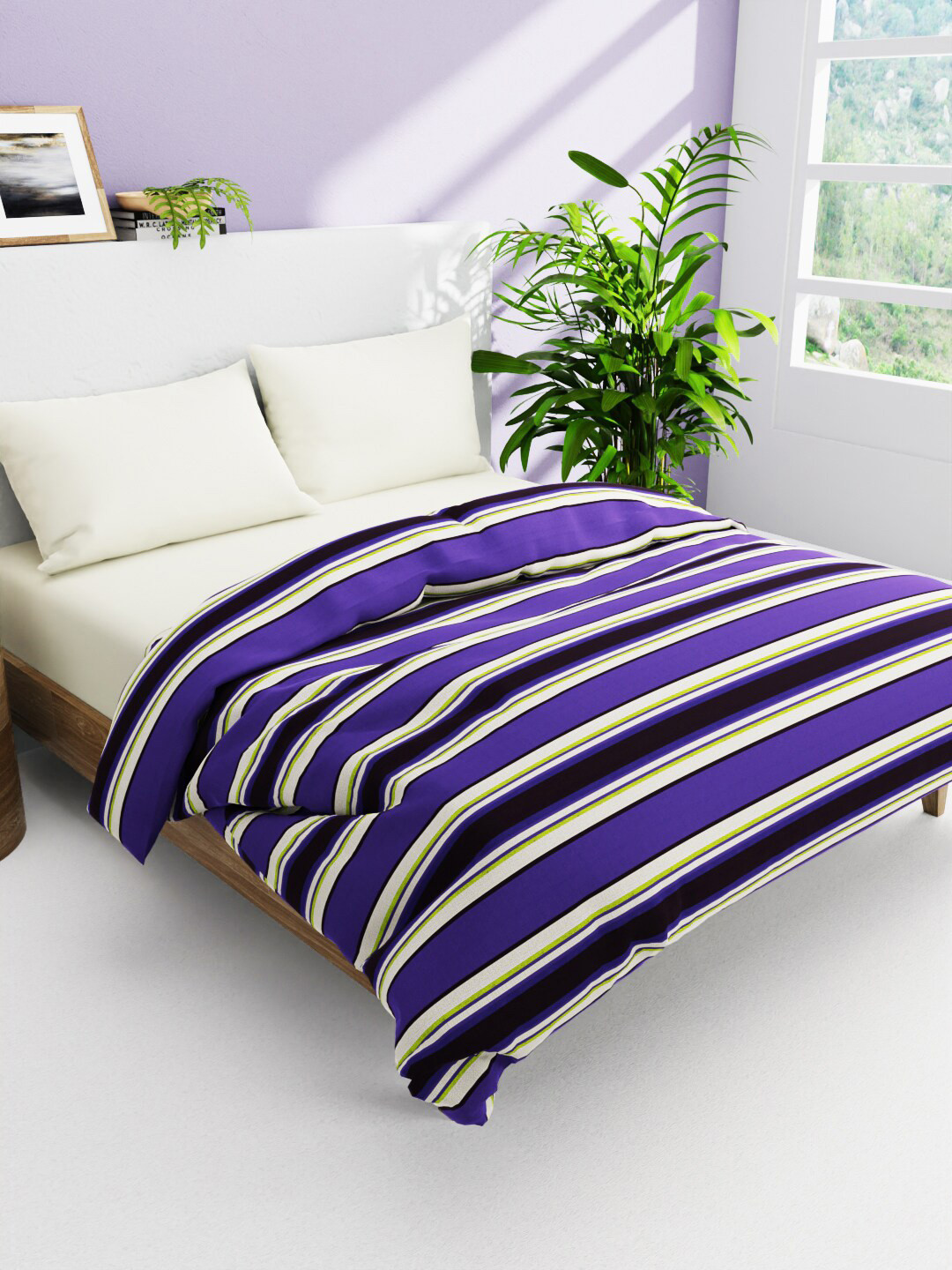 

BIANCA Victoria Purple Striped AC Room 150 GSM Pure Cotton Double Bed Comforter