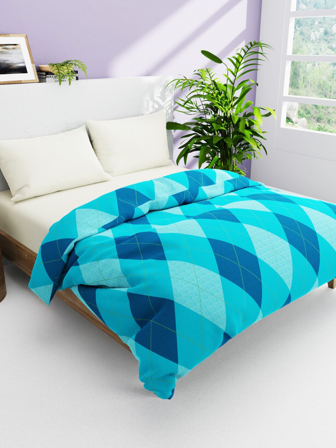 

BIANCA Blue Geometric AC Room Pure Cotton 150 GSM Double Bed Comforter