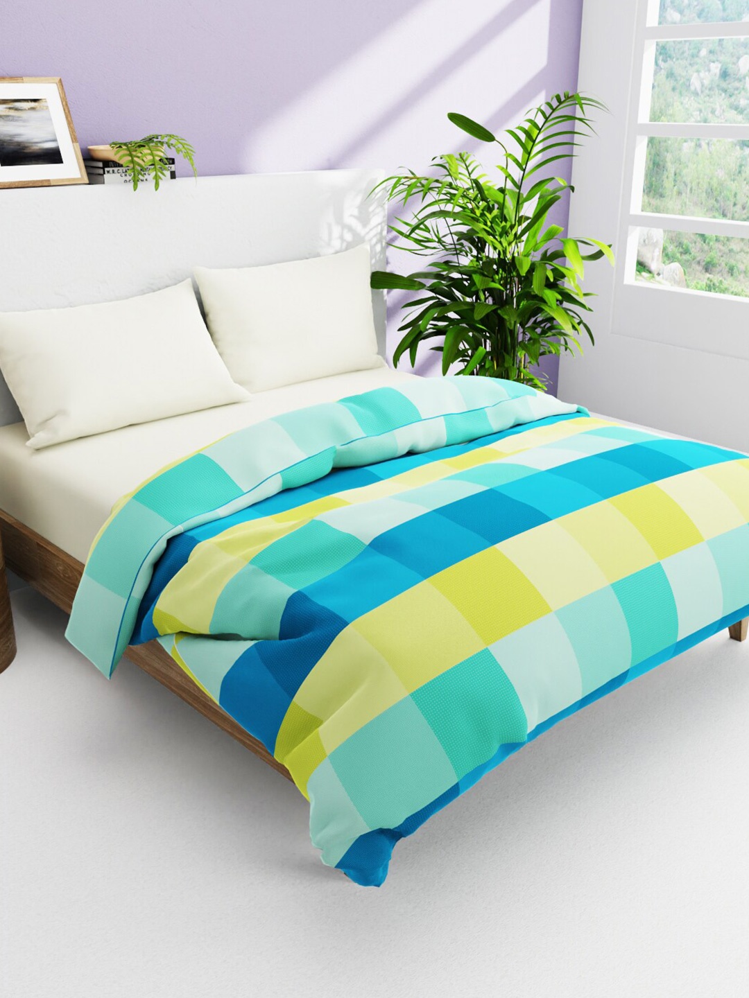 

BIANCA Green & Yellow Checked AC Room Pure Cotton 300 GSM Double Bed Comforter