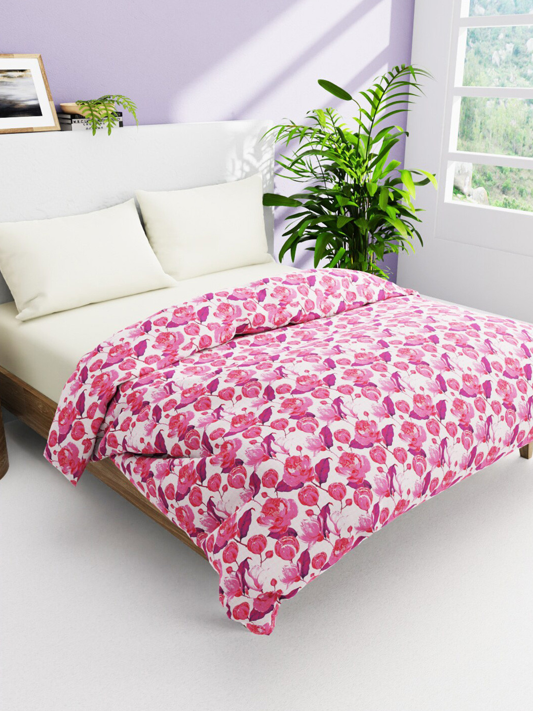 

BIANCA Victoria Pink Floral AC Room 300 GSM Pure Cotton Double Bed Comforter