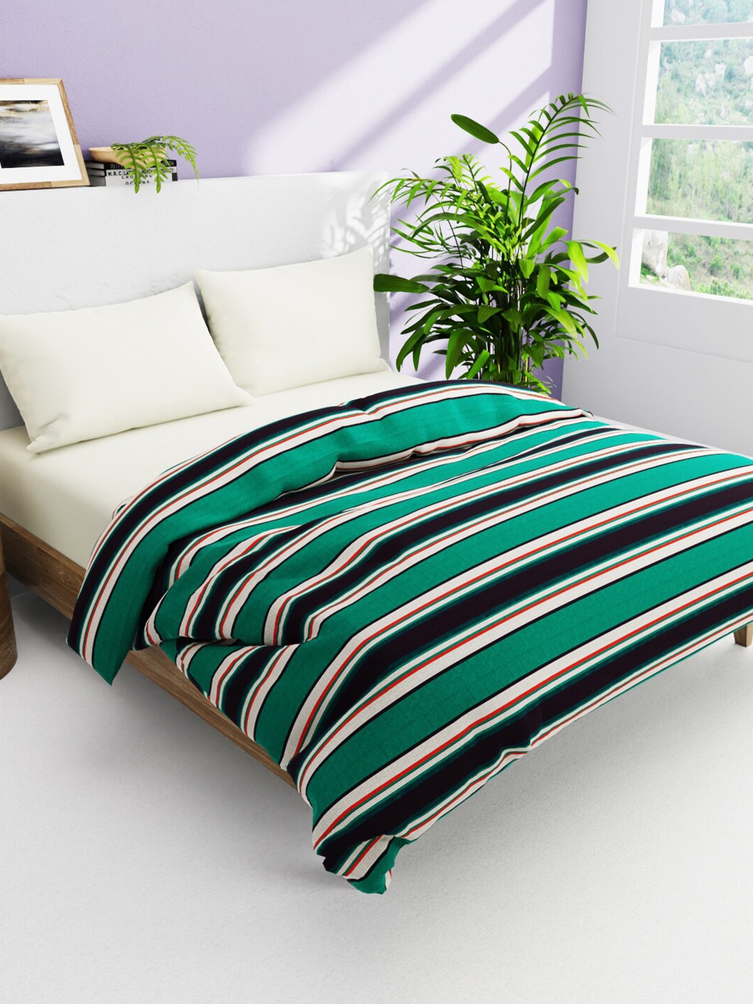 

BIANCA Victoria Green Striped AC Room 150 GSM Pure Cotton Double Bed Comforter