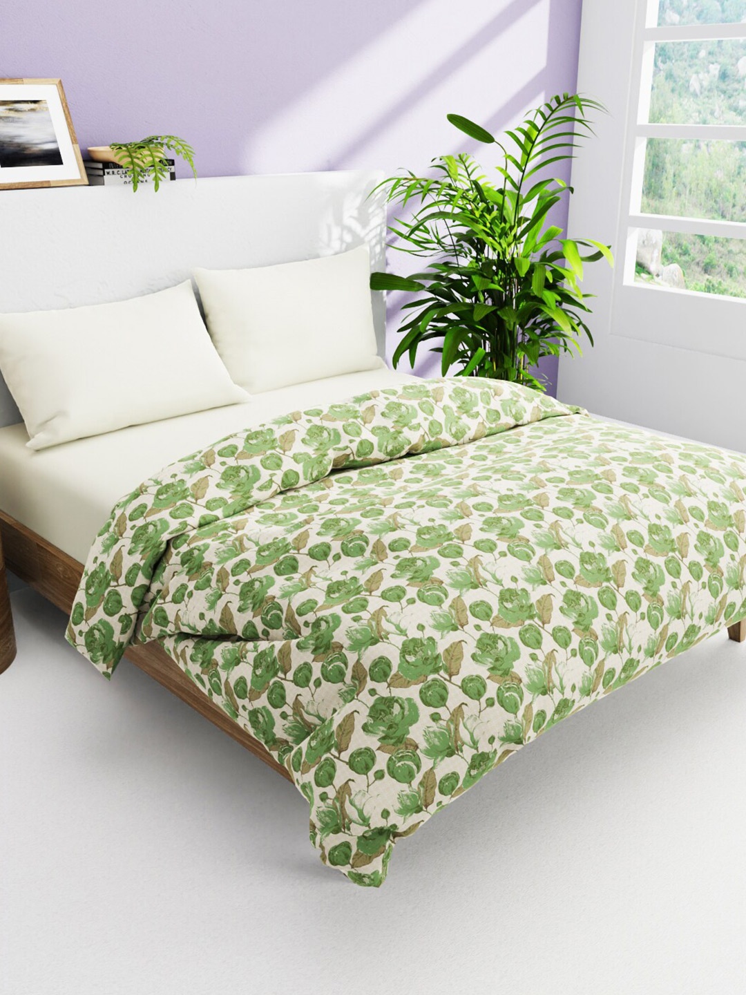 

BIANCA Victoria Green & Beige Floral AC Room 150 GSM Cotton Double Bed Comforter