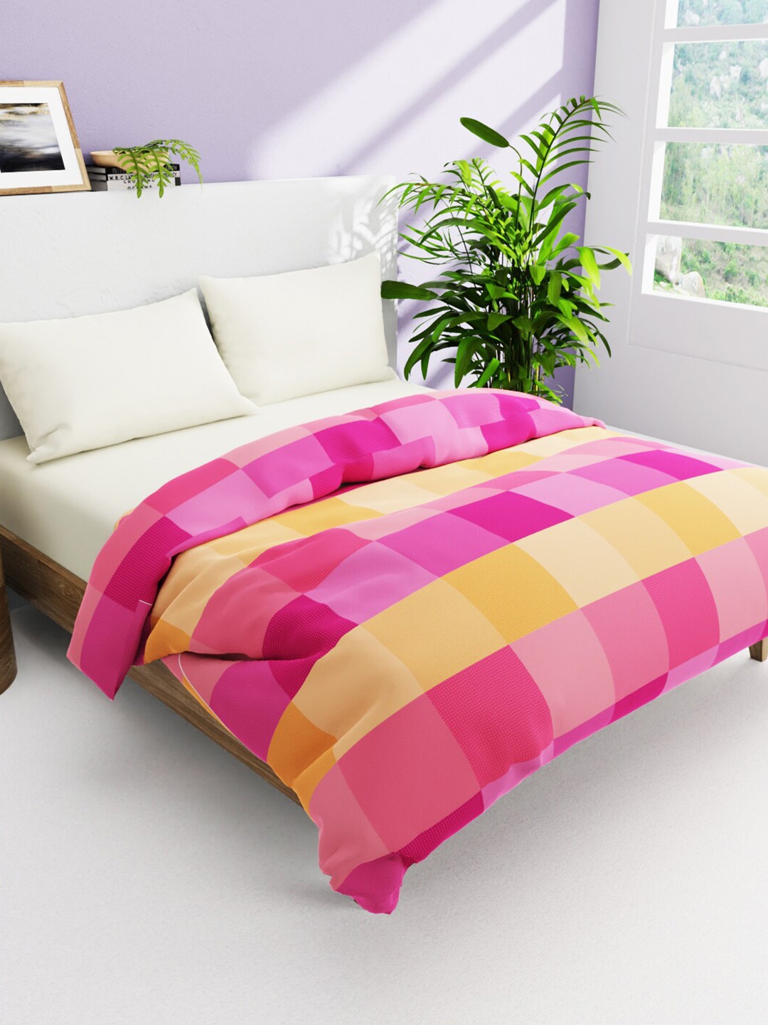 

BIANCA Pink & Yellow Checked AC Room Pure Cotton 150 GSM Double Bed Comforter