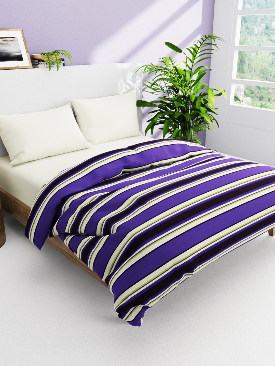 

BIANCA Purple & White Striped AC Room 300 GSM Cotton Double Bed Comforter