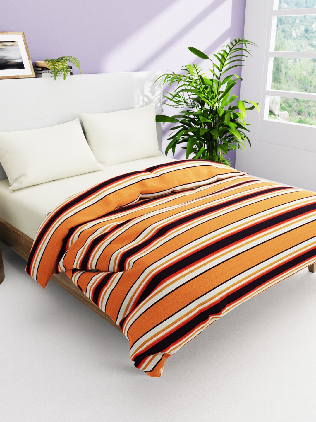 

BIANCA Orange & Brown Striped AC Room Pure Cotton 150 GSM Double Bed Comforter
