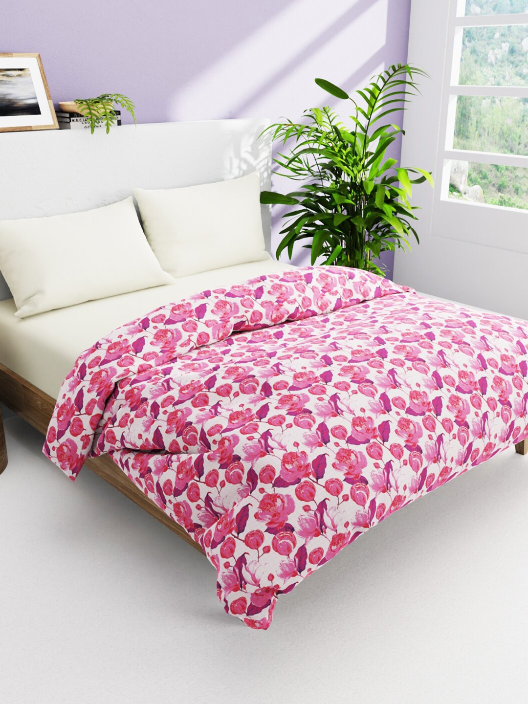 

BIANCA Victoria Pink Floral AC Room 150 GSM Pure Cotton Double Bed Comforter