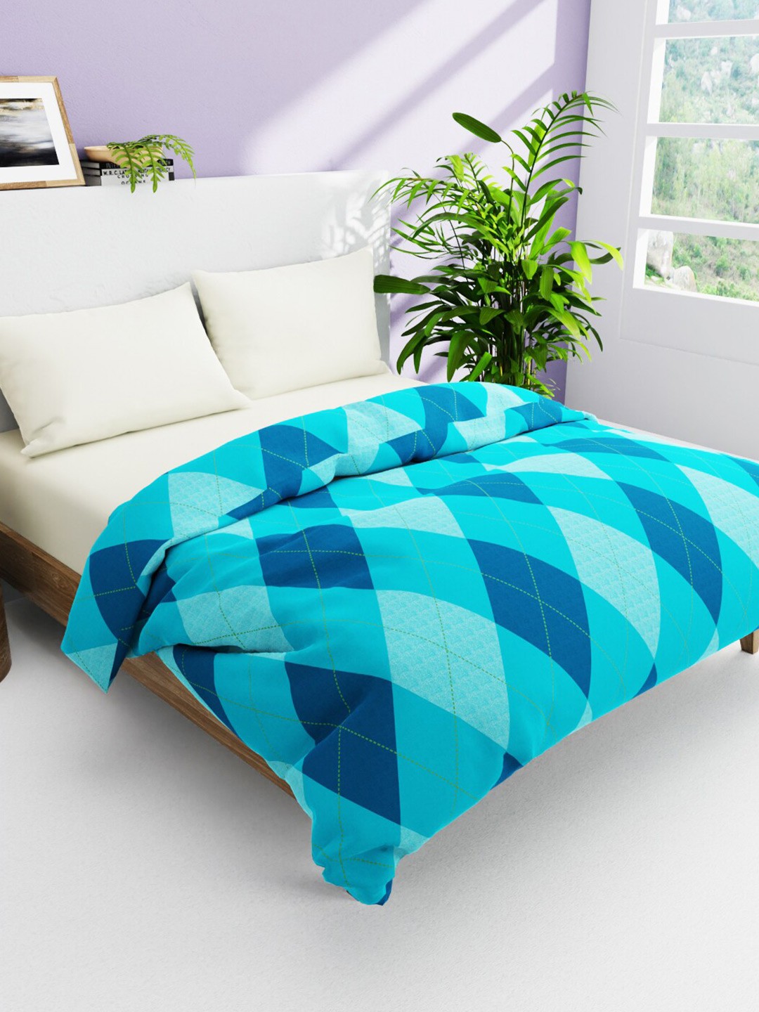 

BIANCA Blue Geometric AC Room Pure Cotton 300 GSM Double Bed Comforter