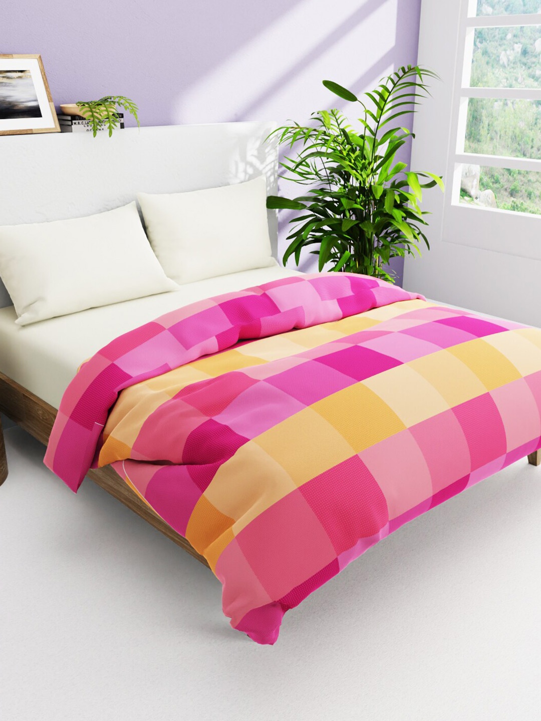 

BIANCA Pink & Yellow Checked AC Room Pure Cotton 300 GSM Double Bed Comforter