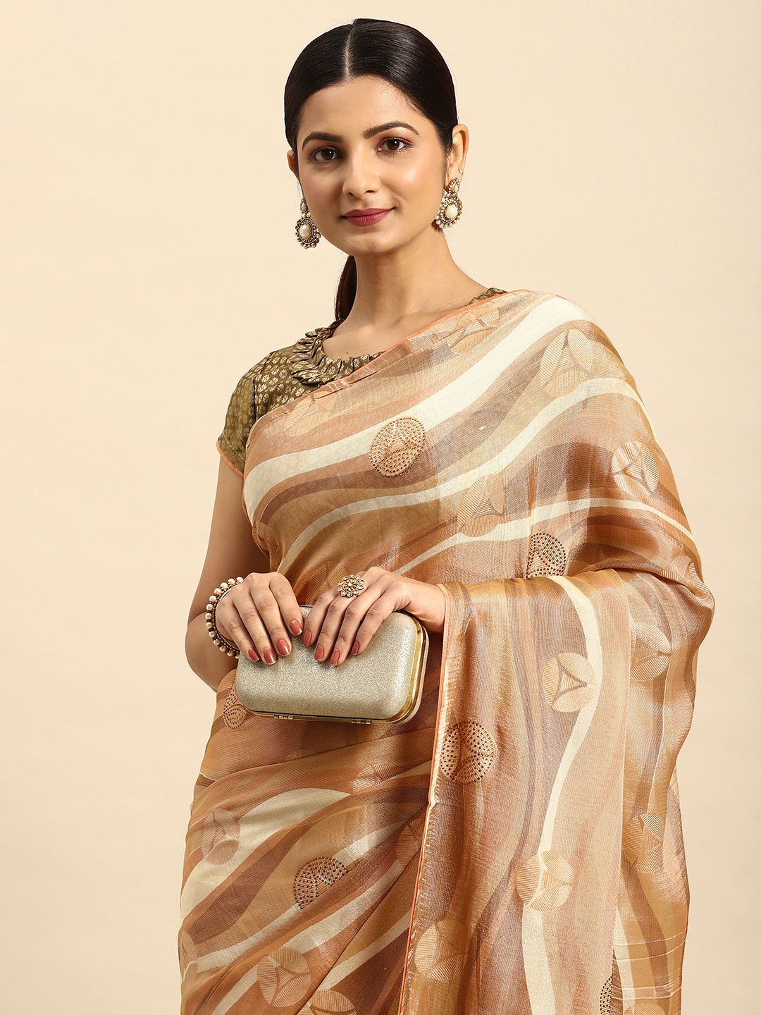 

Mitera Embellished Stones-Studded Pure Chiffon Saree, Yellow