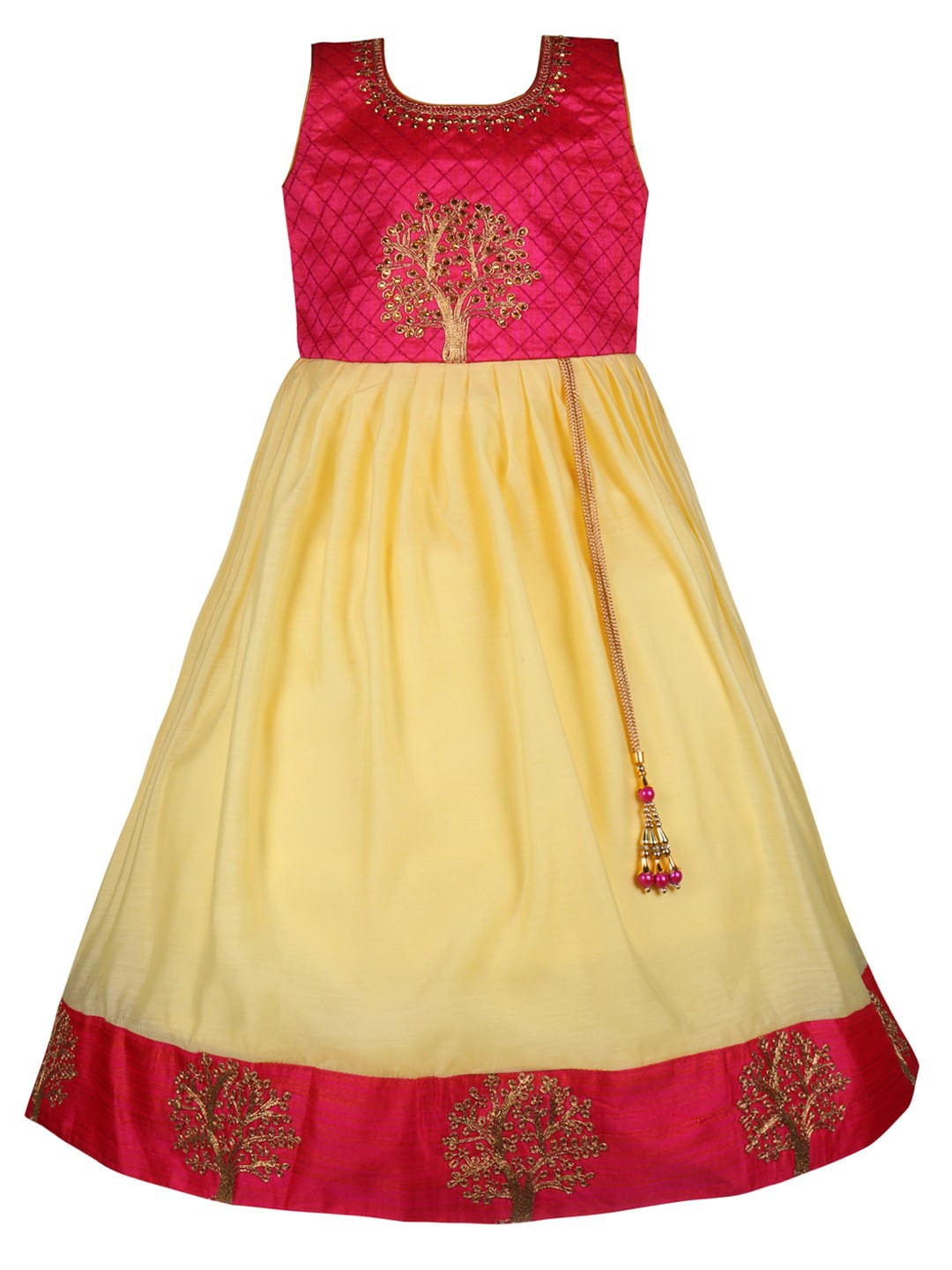 

Wish Karo Girls Embellished Sleeveless Satin Maxi Dress, Yellow