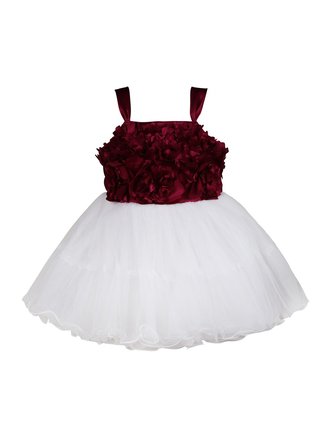 

Wish Karo Self Design Net Fit & Flare Dress, Maroon