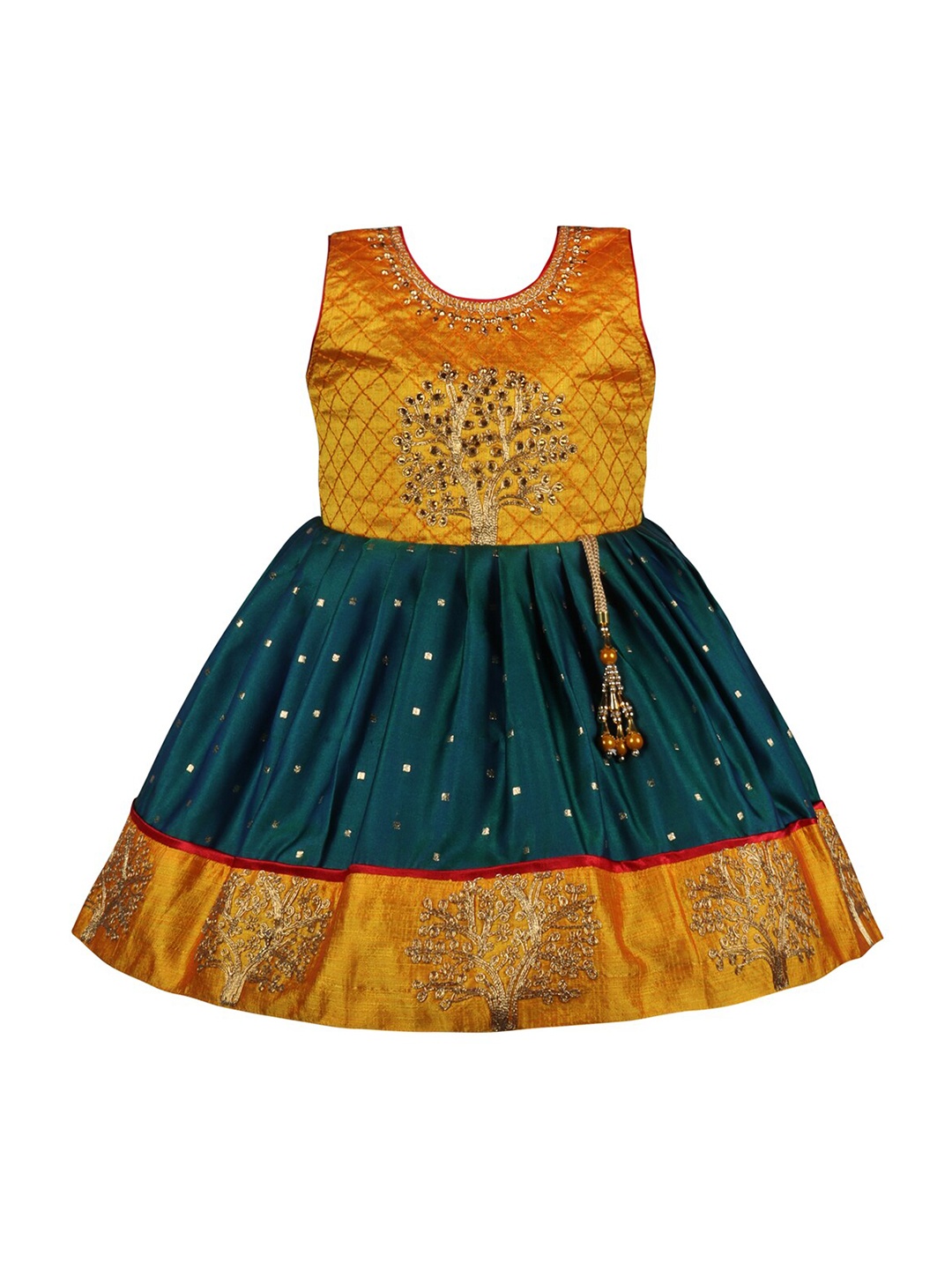

Wish Karo Girls Embellished Fit & Flare Silk Ethnic Dress, Green