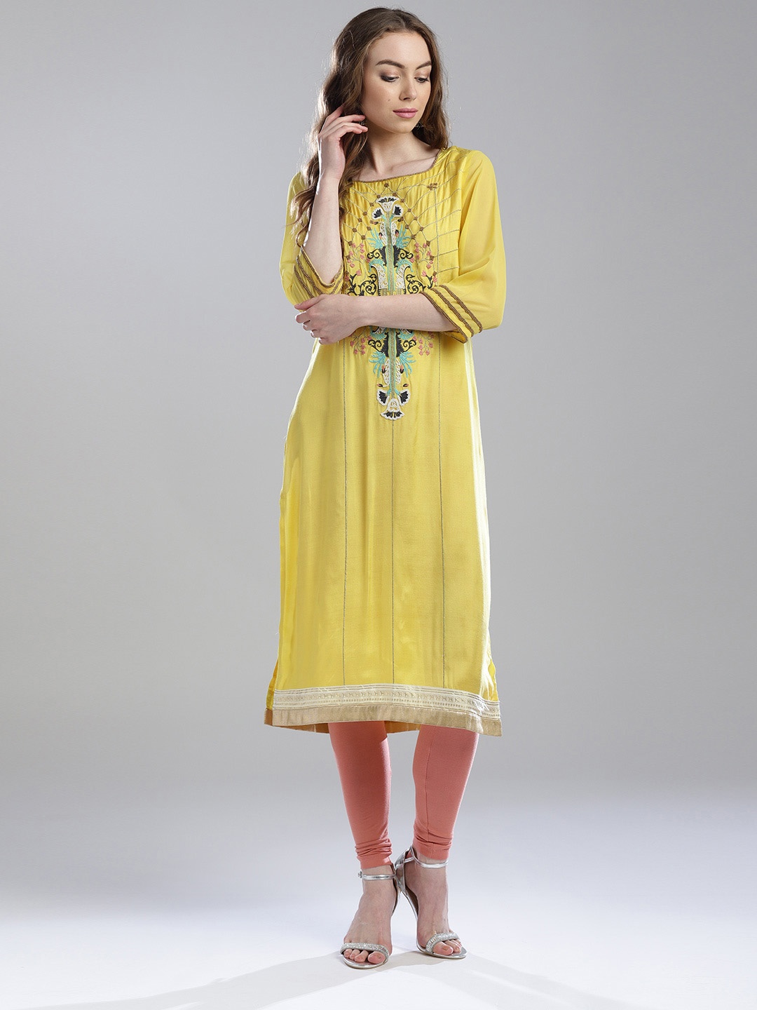 

WISHFUL by W Women YelloWISHFUL by W Embroidered Straight Kurta, Yellow