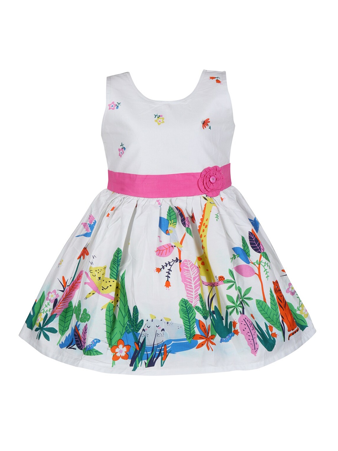 

Wish Karo Girls Floral Printed Cotton Fit & Flare Dress, White