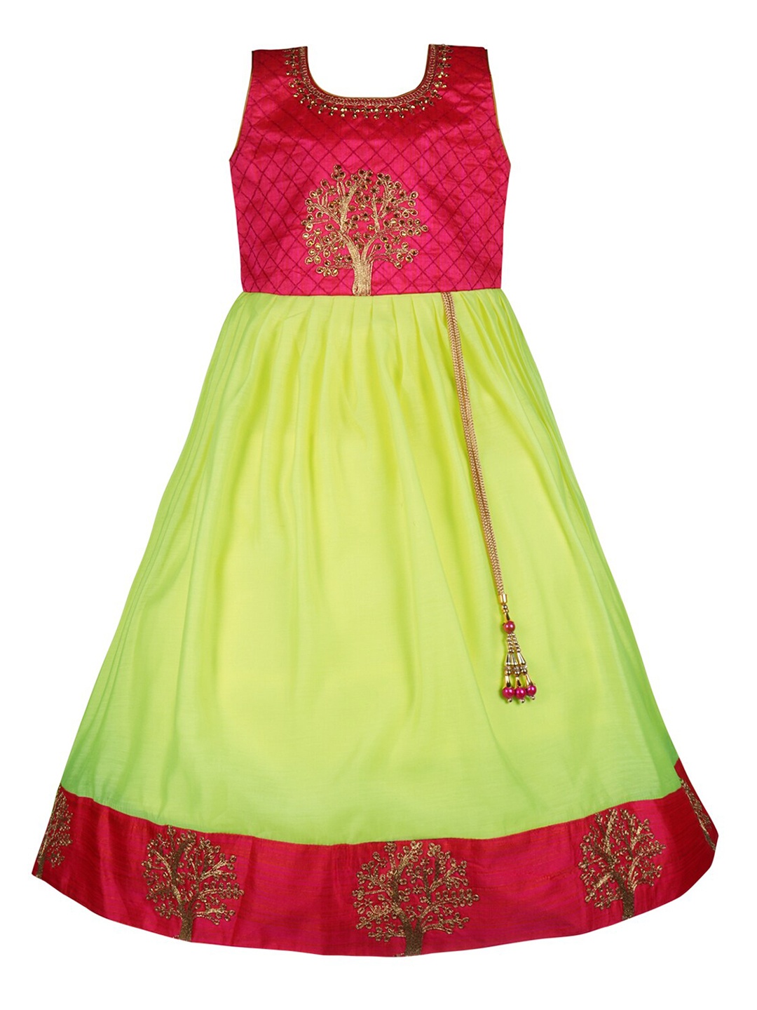 

Wish Karo Ethnic Motifs Embellished Satin Maxi Ethnic Dress, Green