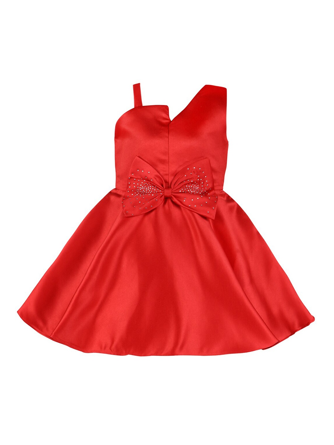 

Wish Karo Girls Bow Detail Satin Fit & Flare Dress, Red