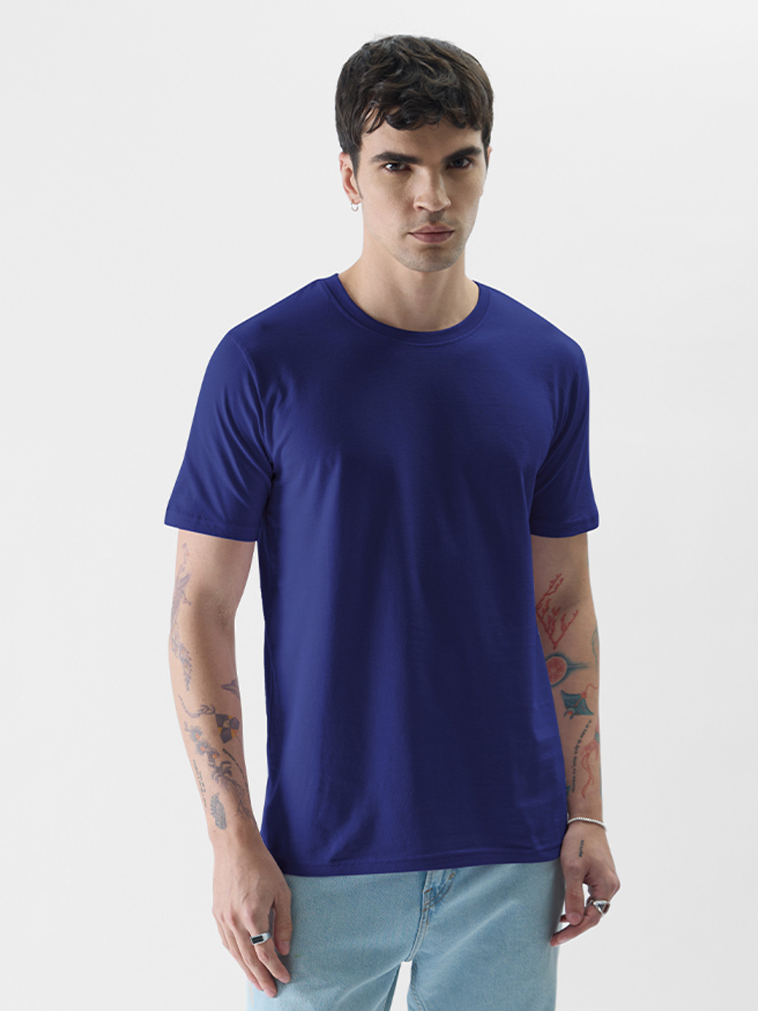 

The Souled Store Men Round Neck Regular Fit Pure Cotton T-shirt, Blue