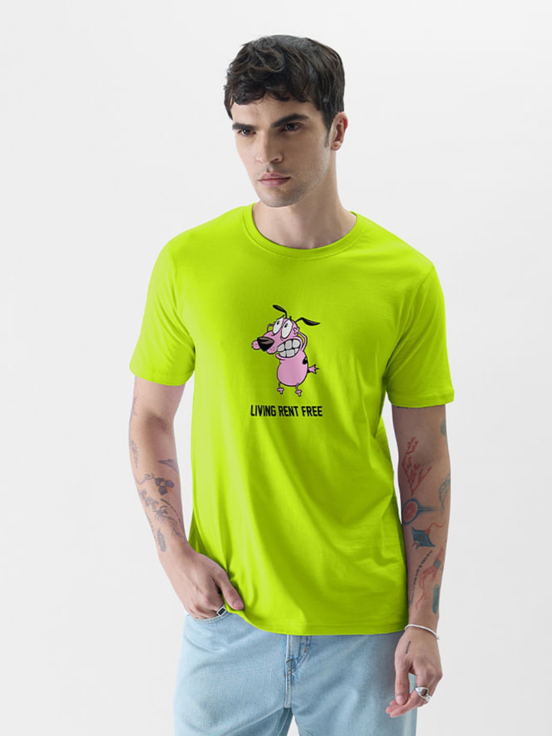 

The Souled Store Green & Pink Graphic Printed Pure Cotton T-shirt