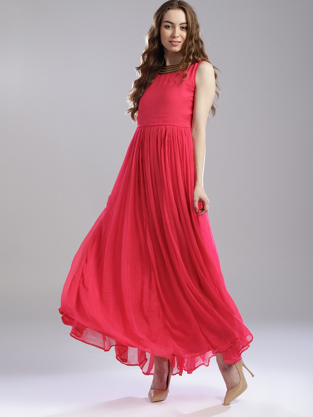 

WISHFUL by W Women Pink Mukaish-Work Anarkali Kurta