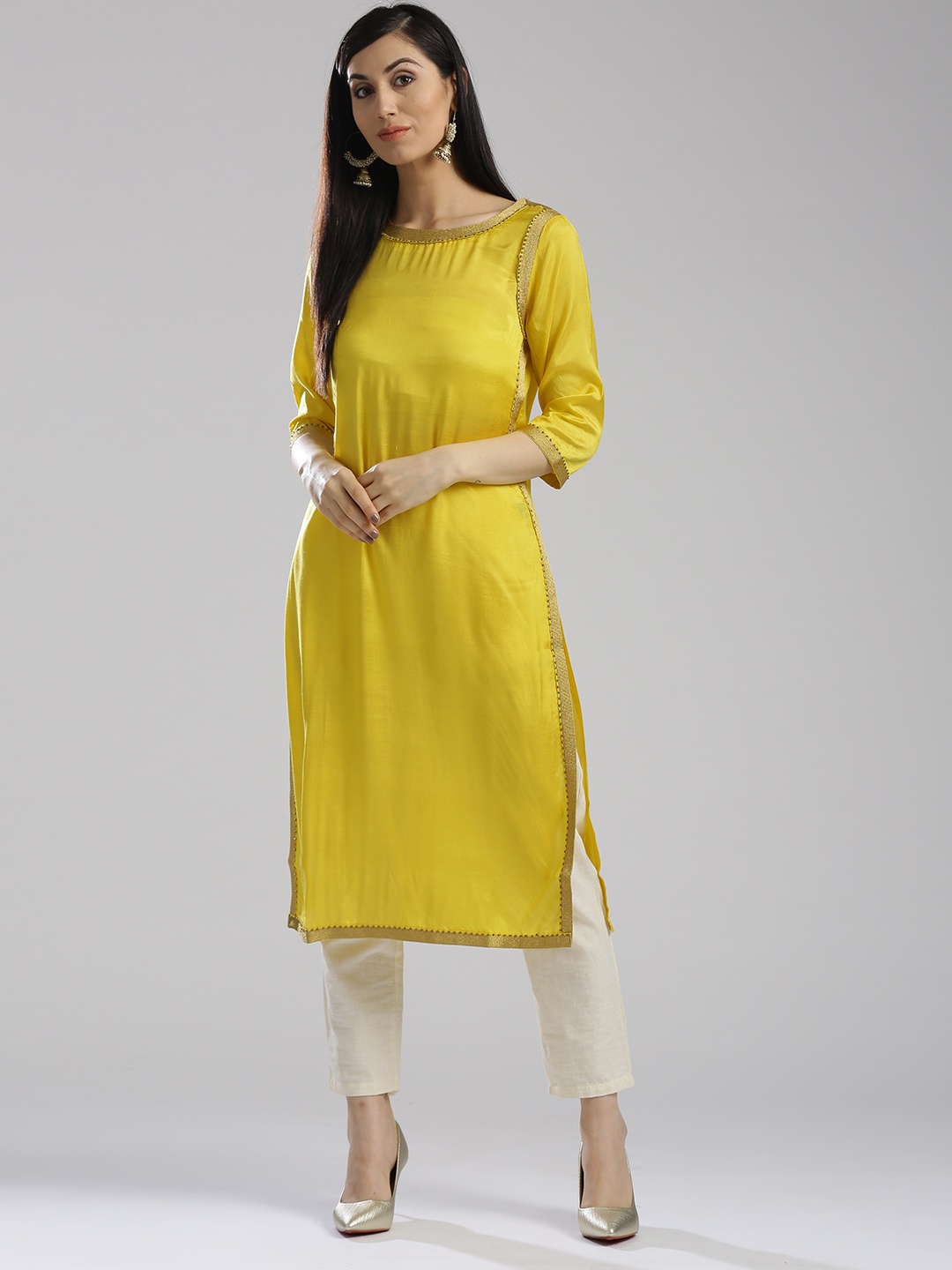 

WISHFUL by W Women Yellow Solid Straight Kurta