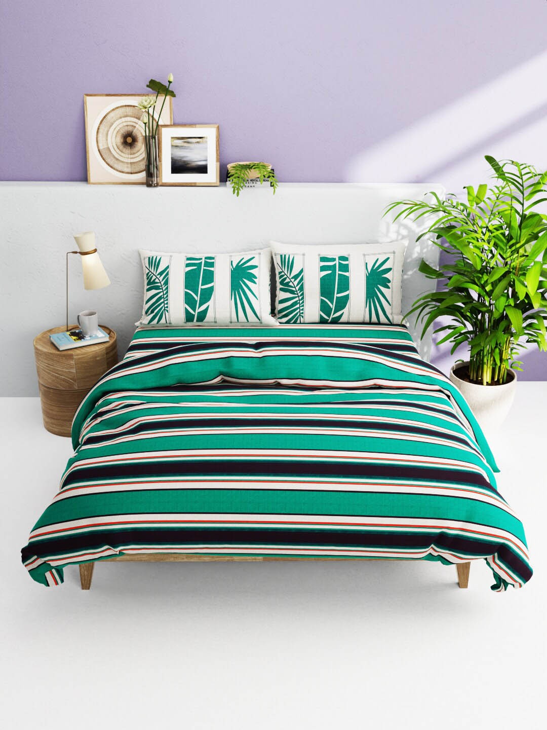 

BIANCA Green 4-Pieces Striped Cotton Super Soft Double Size Bedding Set