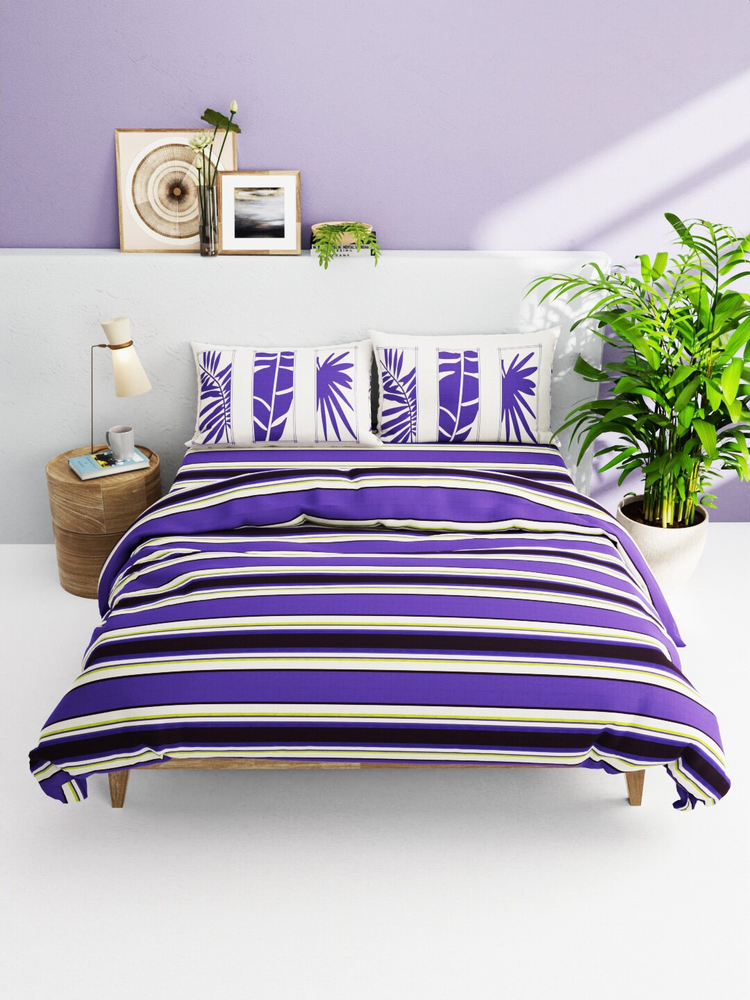 

BIANCA Purple 4-Pieces Striped Cotton Super Soft Double Size Bedding Set