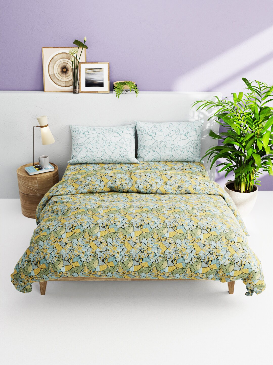 

BIANCA Blue 4-Pieces Floral Printed Pure Cotton Super Soft Double Size Bedding Set