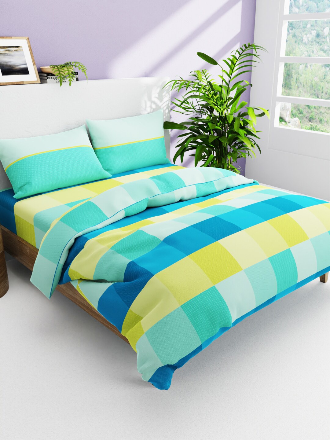 

BIANCA Green Checked Pure Cotton Super Soft Double Size Bedding Set