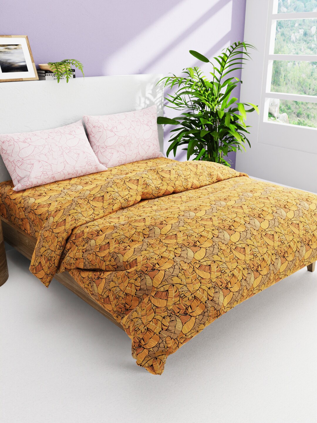 

BIANCA Orange-Colored & Pink 4-Pieces Floral Printed Pure Cotton Bedding Set