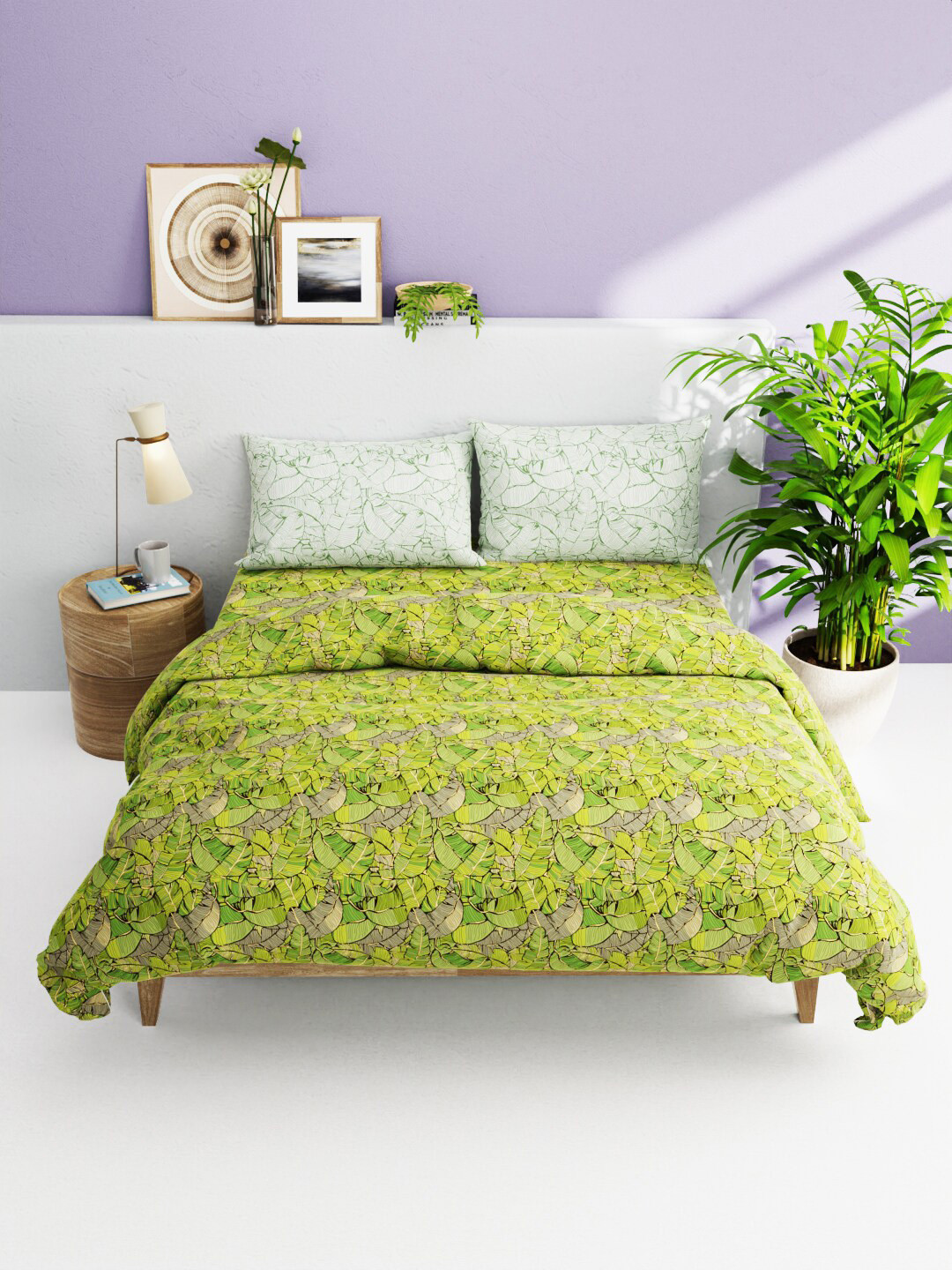 

BIANCA Green 4-Pieces Floral Printed Pure Cotton Super Soft Double Size Bedding Set