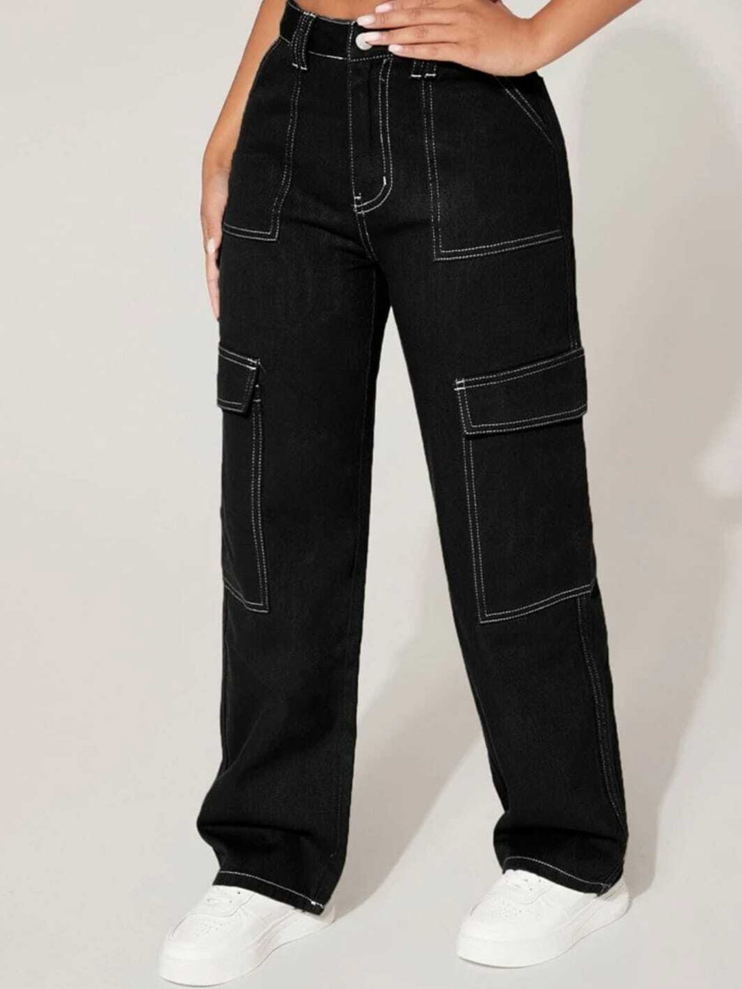 

Next One Women Smart Wide Leg High-Rise Clean Look Stretchable Jeans, Black