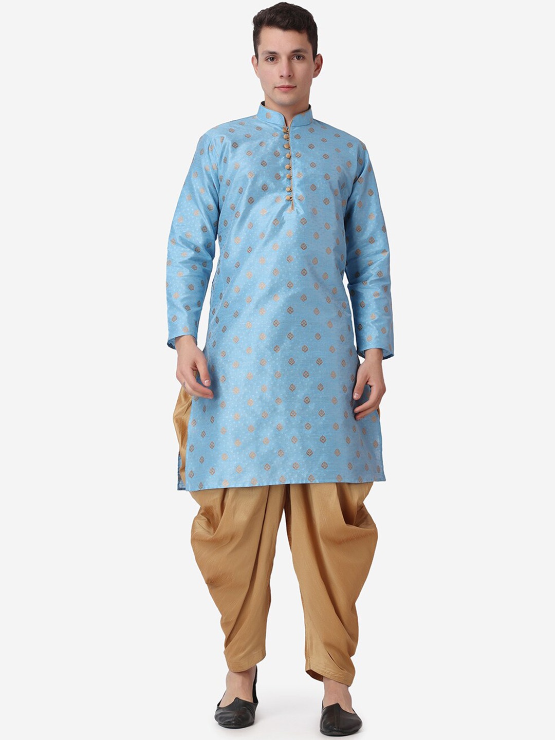 

ROYAL KURTA Ethnic Motifs Woven Design Kurta With Dhoti Pants, Blue