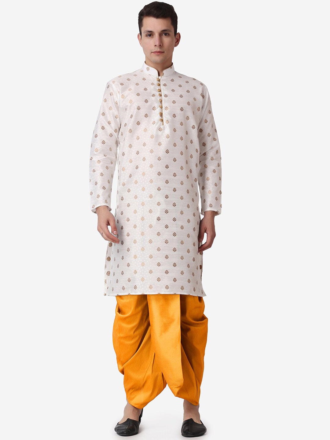 

ROYAL KURTA Ethnic Motifs Woven Design Kurta With Dhoti Pants, Beige