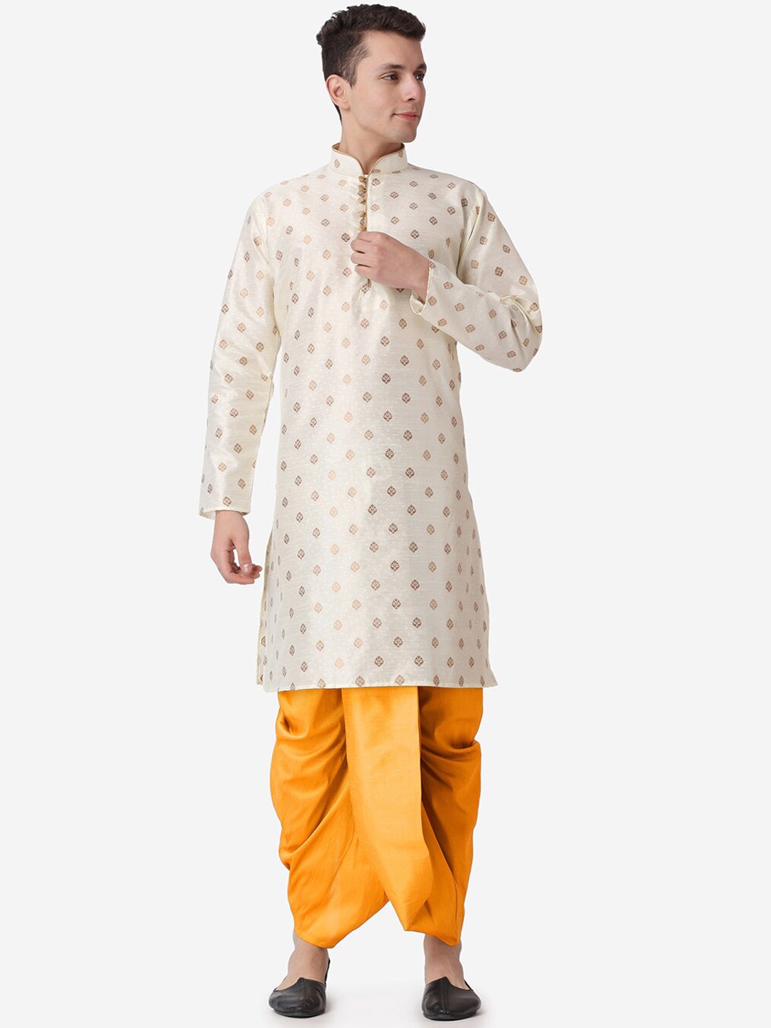 

ROYAL KURTA Ethnic Motifs Printed Kurta with Dhoti Pants, Gold