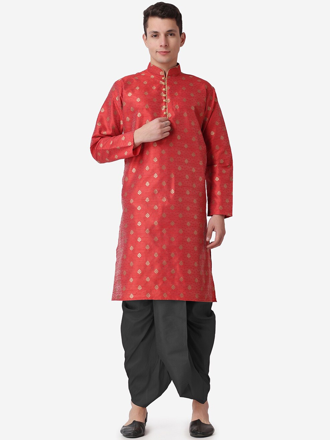 

ROYAL KURTA Ethnic Motifs Woven Design Zari Straight Kurta With Dhoti Pants, Maroon