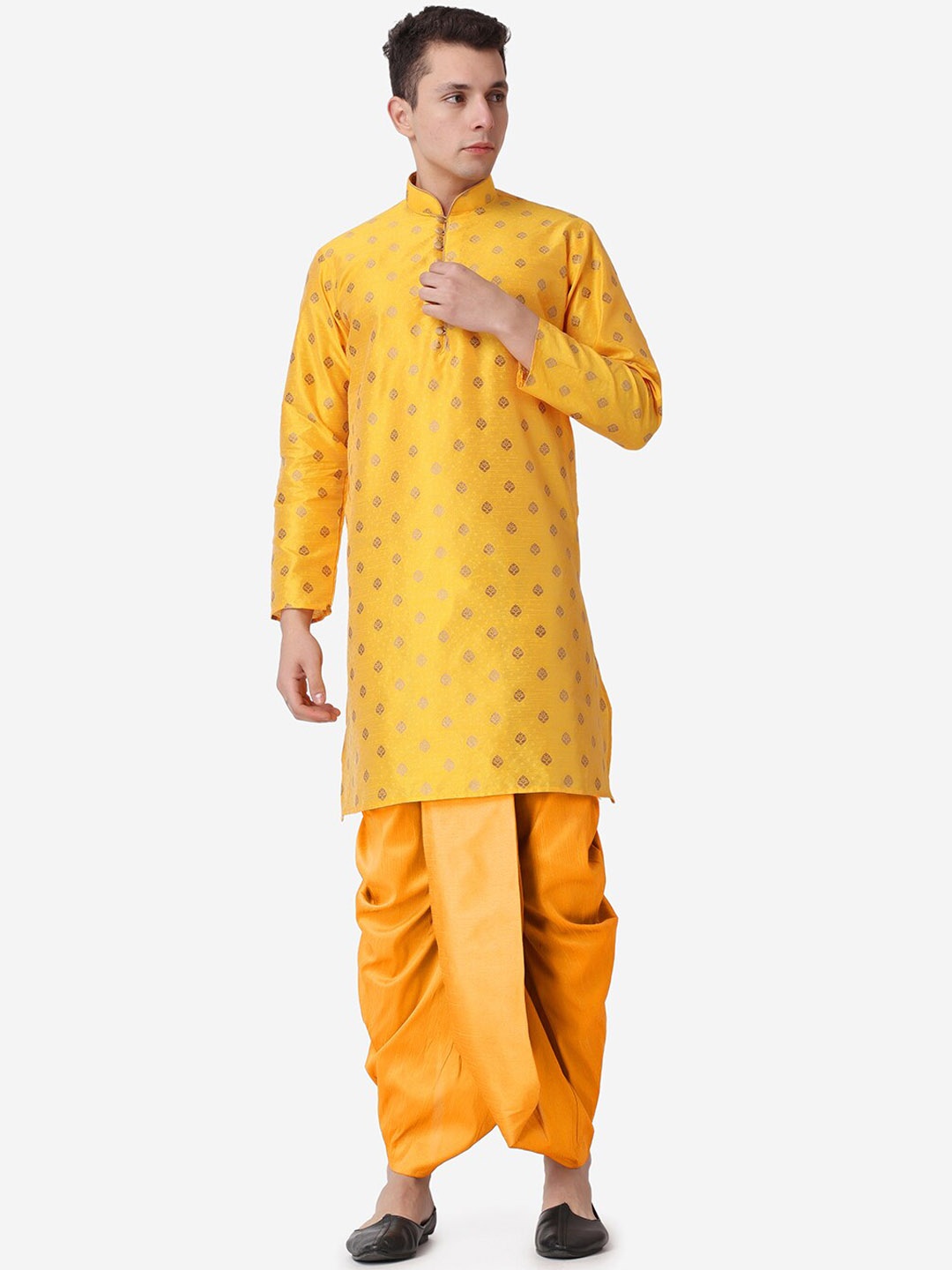 

ROYAL KURTA Ethnic Motifs Woven Design Straight Kurta With Dhoti Pants, Mustard