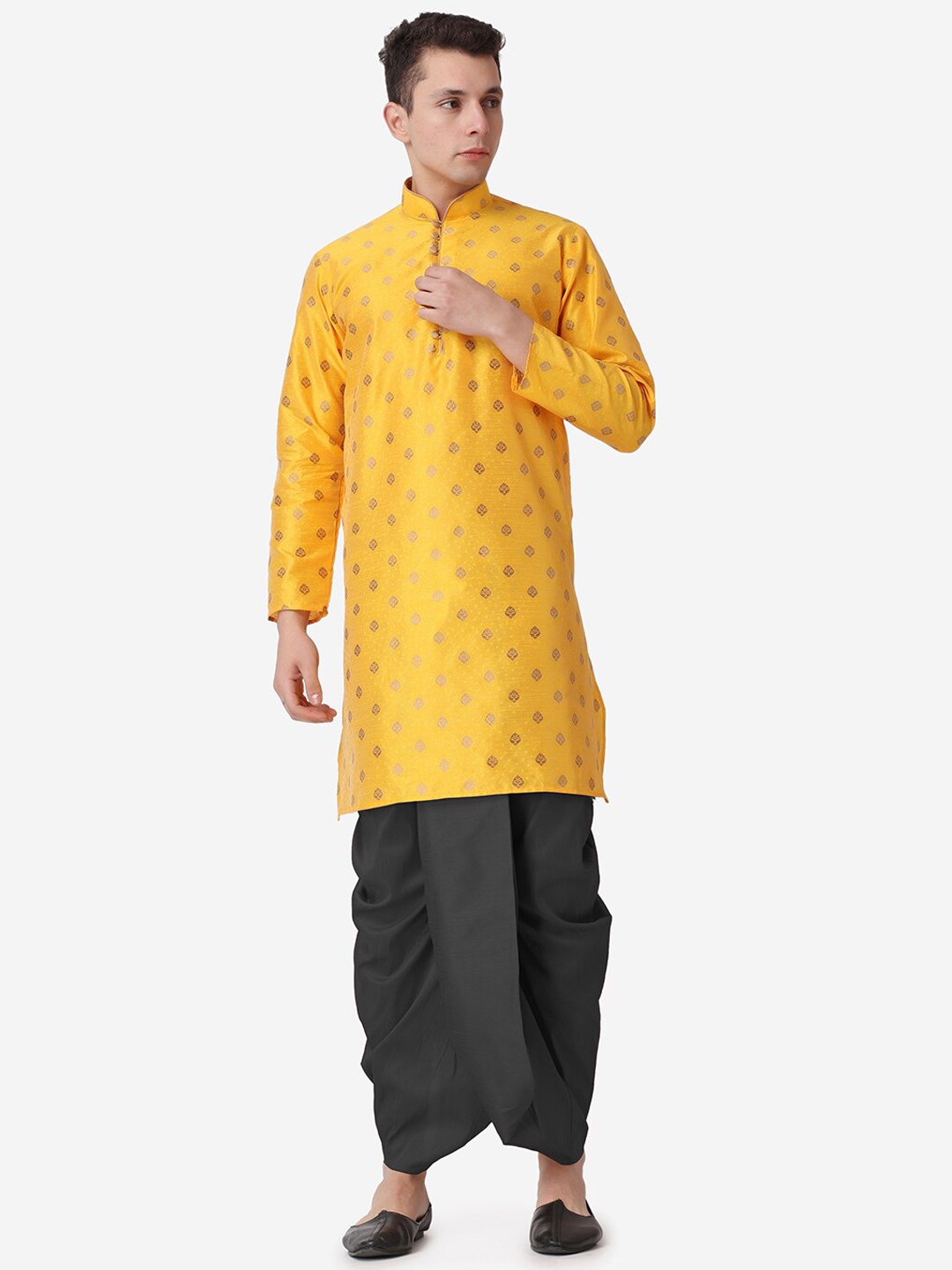 

ROYAL KURTA Ethnic Motifs Woven Design Straight Kurta With Dhoti Pants, Mustard