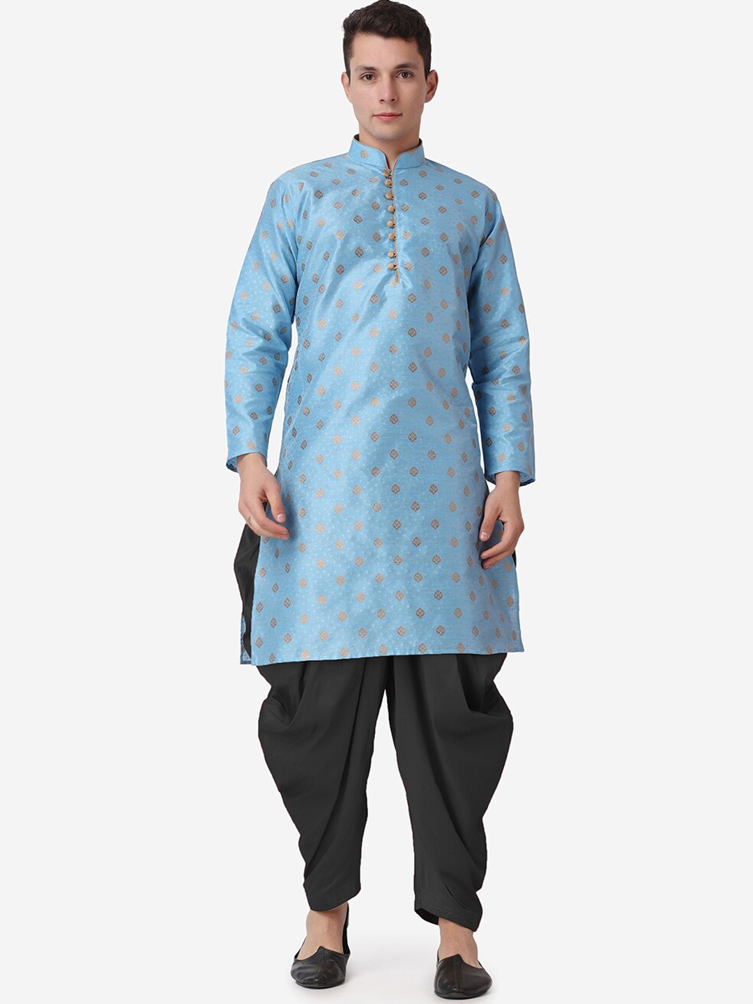 

ROYAL KURTA Ethnic Motifs Printed Mandarin Collar Regular Kurta With Dhoti Pants, Blue