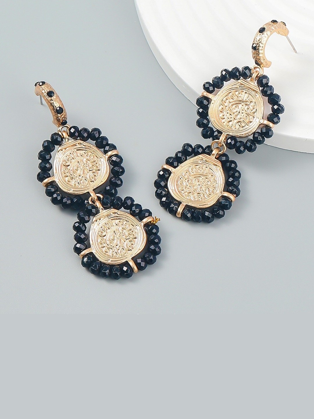 

AVANT-GARDE PARIS Gold-Plated Artificial Stones and Beads Contemporary Drop Earrings