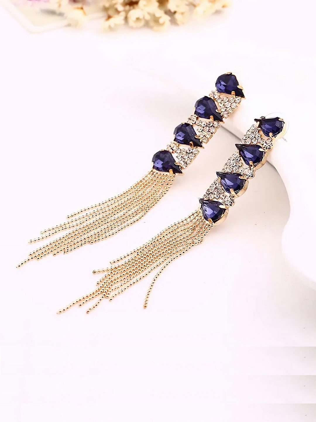 

AVANT-GARDE PARIS Gold-Plated Rhinestone-Studded Contemporary Drop Earrings